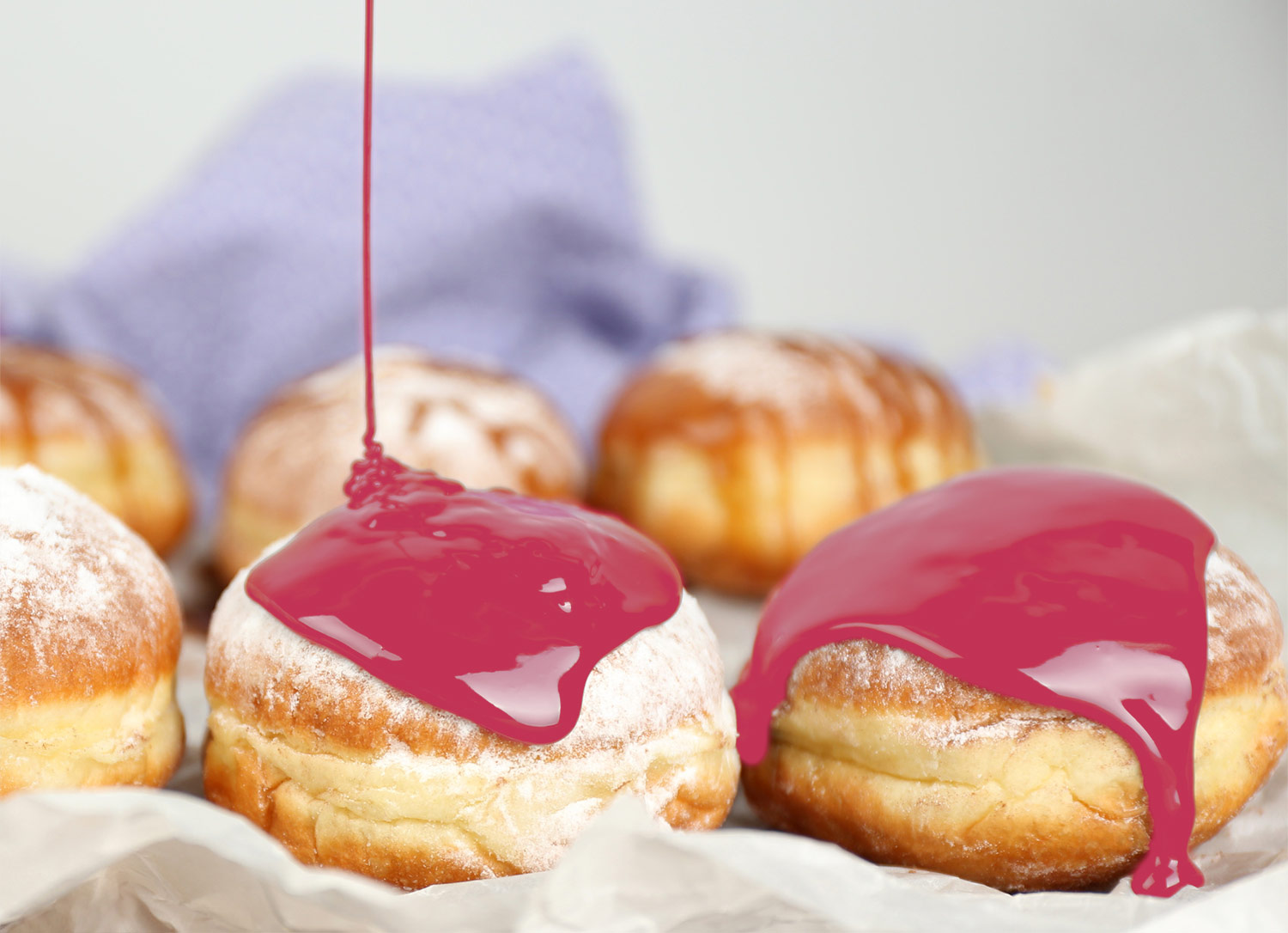 Almond Cake Donuts with Blackberry-Vanilla Glaze 