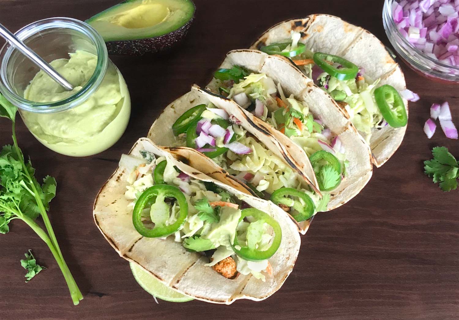 Lions Mane Tacos With Avocado Crema Slaw