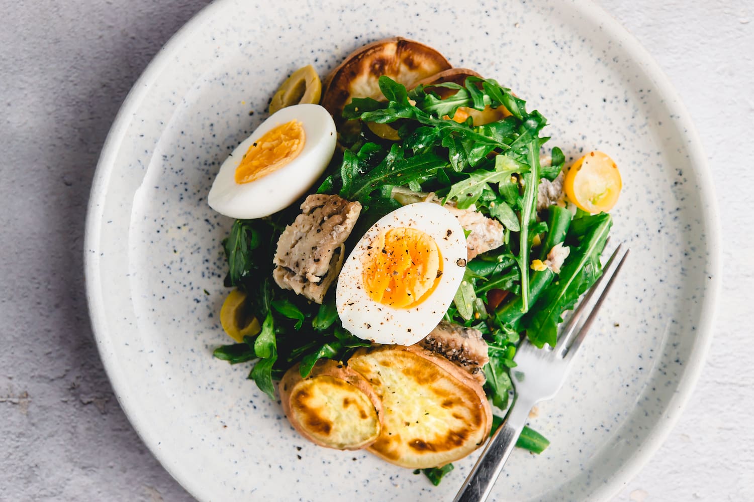 Salad with Egg, Green Beans, Sweet Potatoes