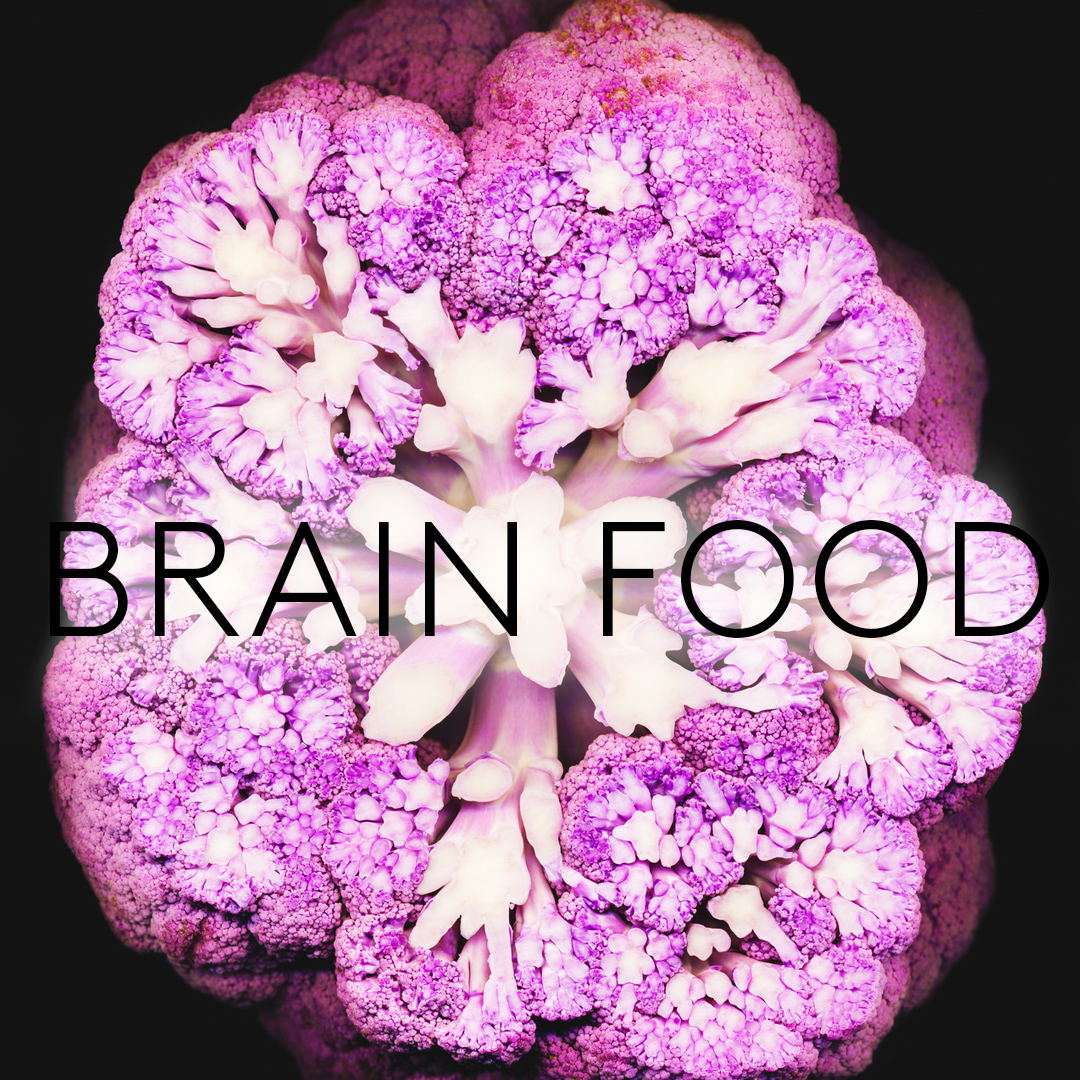 Purple Cauliflower with Brain Food Text