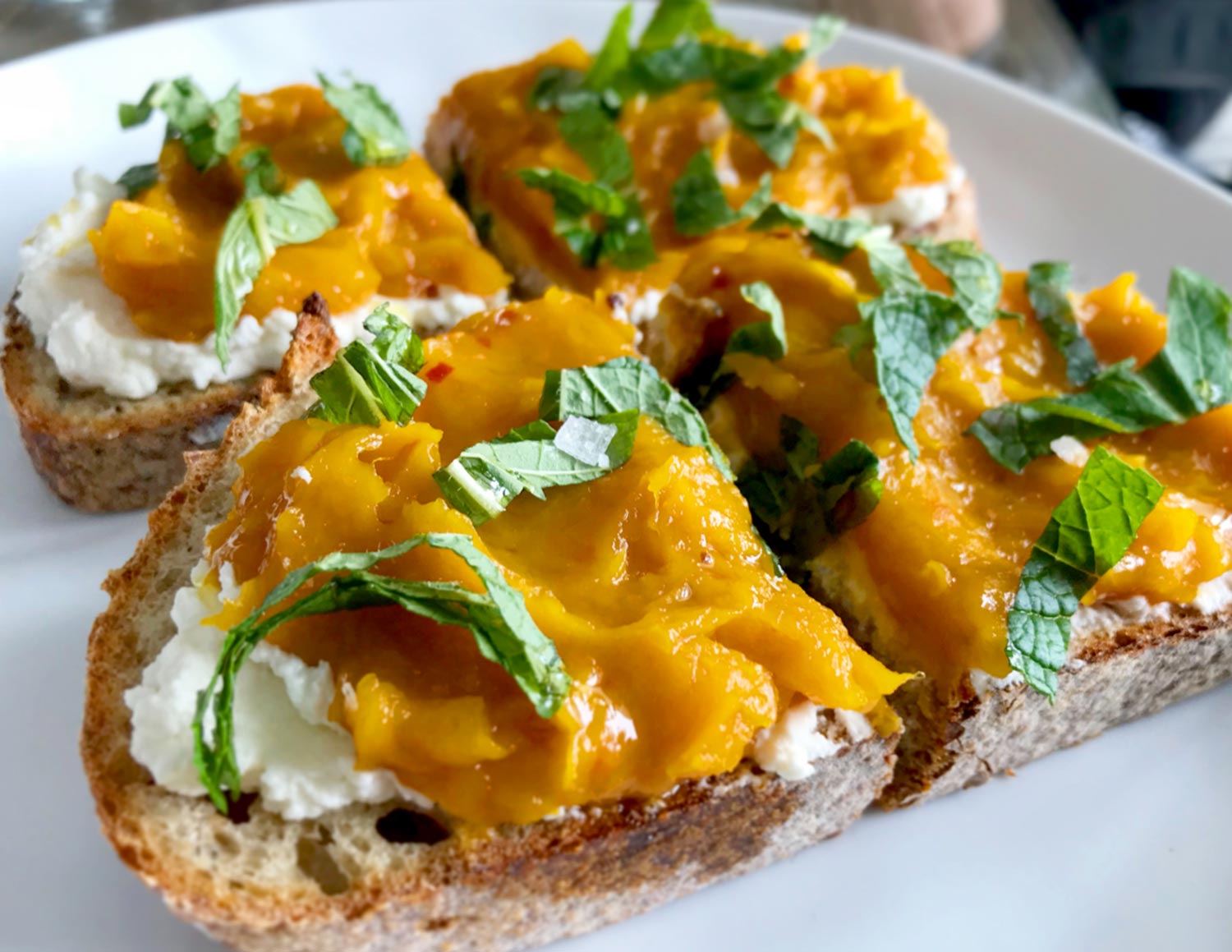 Kabocha Squash Toast with Carmelized Onions & Ricotta